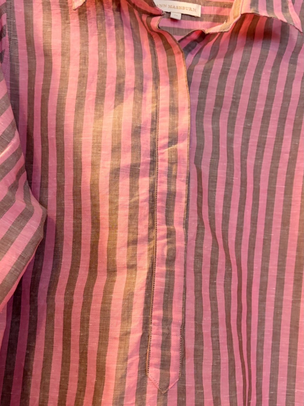 ANN MASHBURN Pink and Gray Striped Linen/Cotton Shirt - Picture 5 of 10